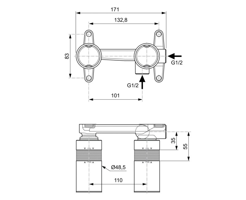 Ideal Standard iebūvējamā izlietnes jaucējkrāna darba daļa, A1313NU
