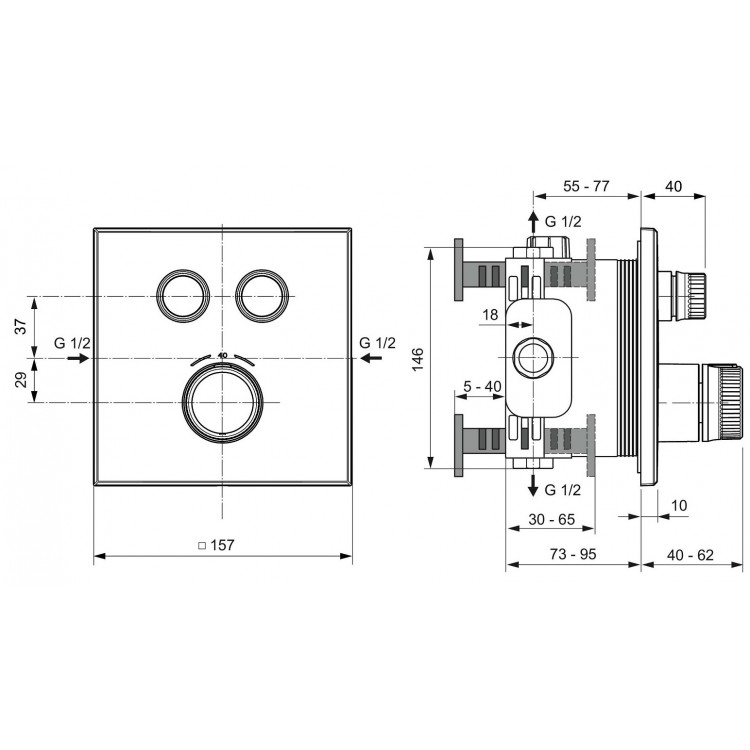 Ideal Standard Navigo Zemapmetuma termosta vannas/dušas jaucējkrāna dekoratīvā daļa, A7302AA