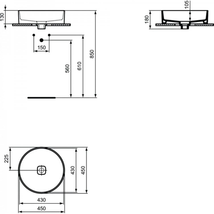 Ideal Standard STRADA II Uzliekamā izlietne 45x45cm, T295901 Ideal Standard STRADA II Uzliekamā izlietne 45x45cm, T295901
