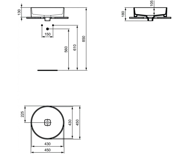 Ideal Standard STRADA II Uzliekamā izlietne 45x45cm, T295901