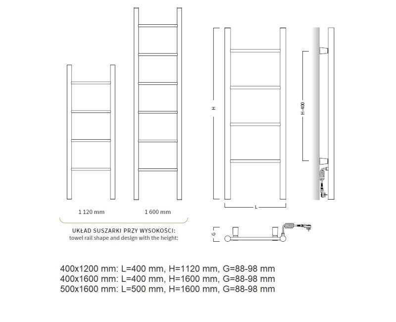 Primavera Elektriskais dvieļu žāvētājs 400x1120mm 87W, balts С34
