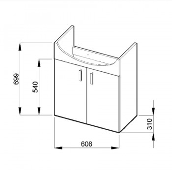 Vannas istabas skapītis ar izlietni Jika Pack, 650x480 mm, h=699 mm, 2D, balts