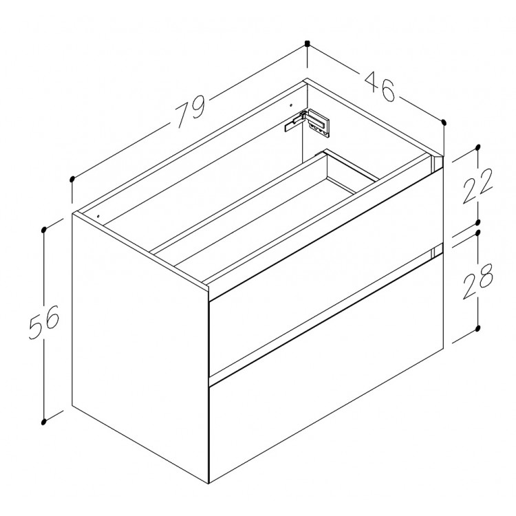 Kame Exclusive LOFT Skapītis zem virsmas 80cm, BUC/8-3DR/D13-LFT