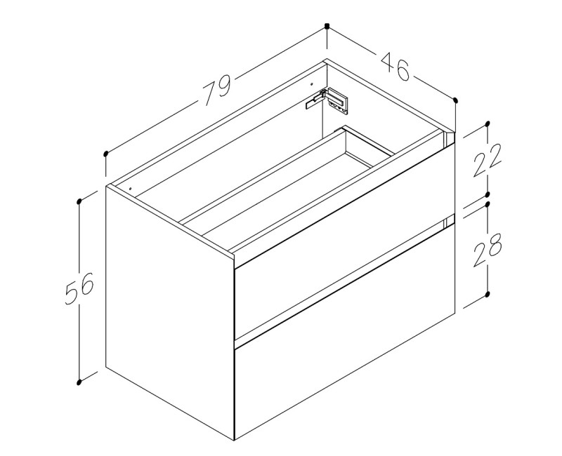 Kame Exclusive LOFT Skapītis zem virsmas 80cm, BUC/8-3DR/D06-LFT