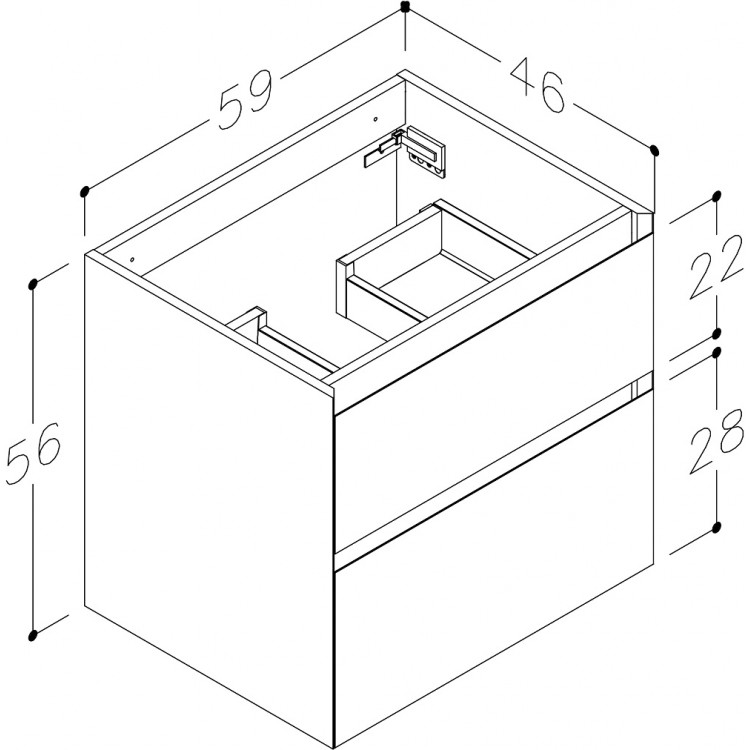 Kame Exclusive LOFT Skapītis zem dubultās izlietnes 120cm, 2 x BU/6-3DR/D13-LFT