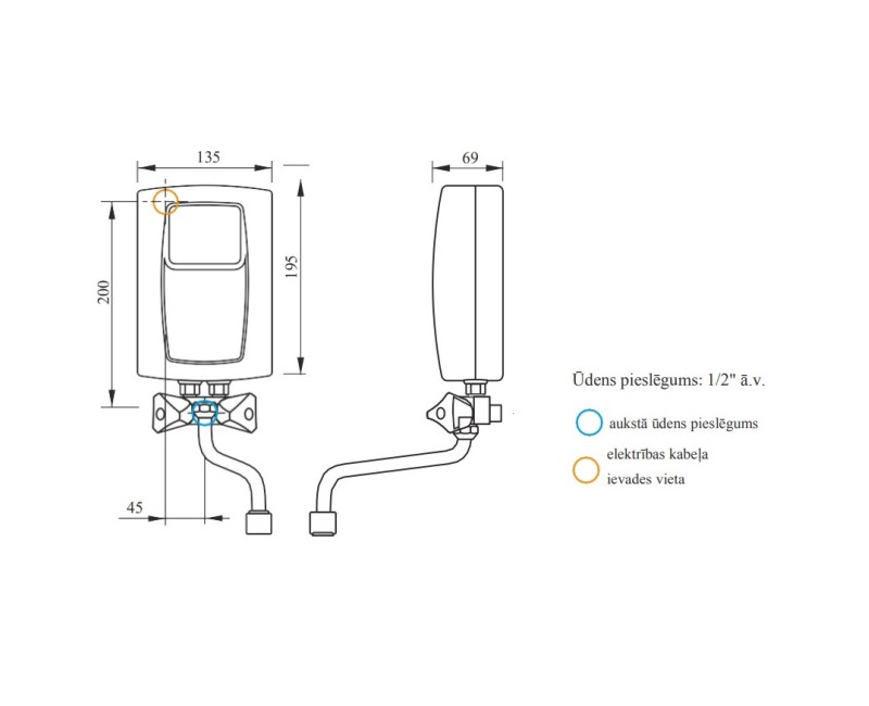 Kospel Prister EPS2.P 5.5kW Проточный водонагреватель c душевой лейкой, 230V