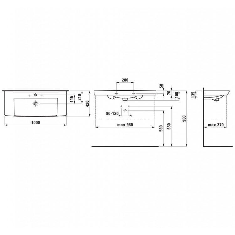 Laufen Pro Nordic Izlietne 100x42cm, H810958 Laufen Pro Nordic Izlietne 100x42cm, H810958