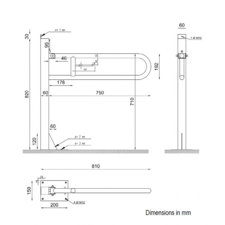Nofer Invalīdu rokturis paceļams 80cm grīdas, satīns 15064.S Nofer Invalīdu rokturis paceļams 80cm grīdas, satīns 15064.S