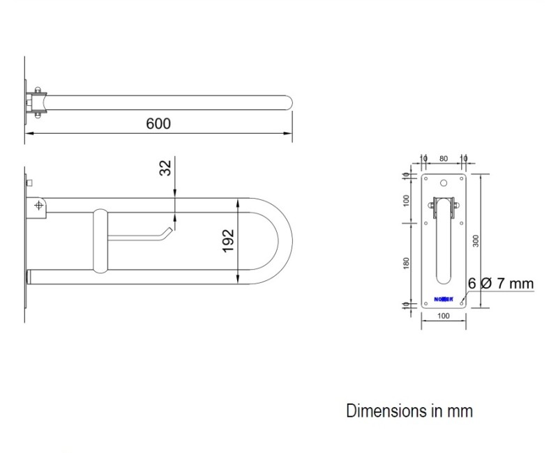 Nofer Invalīdu roku balsts 60cm, paceļams, balts 15051.60.W