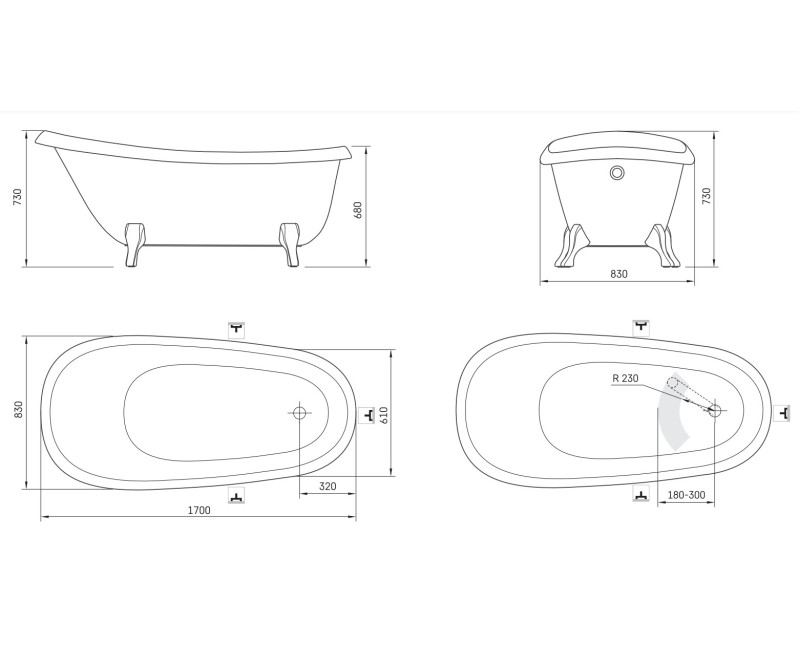 PAA Свободно стоящая ванна VICTORIA 1700x830x610 с Wooden Natural ножками