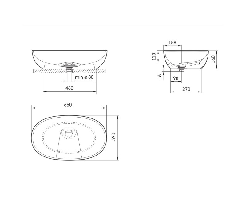 PAA Uzliekamā izlietne BELLA 650x390mm, balta