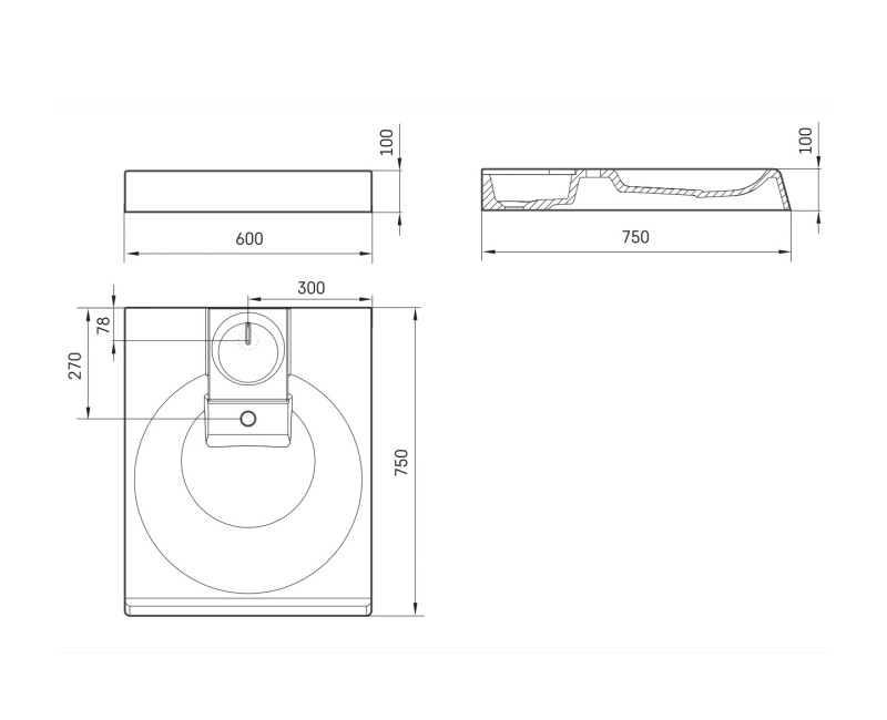 PAA Izlietne virs veļas mašīnas CLARO GRANDE 60x75 cm