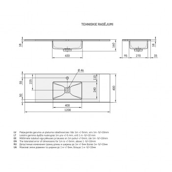 Izlietne PAA LOTO MINI Akmens masas 1200x400mm, Balta