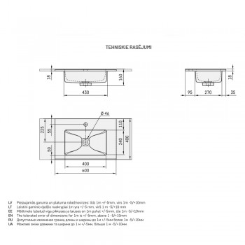 Izlietne PAA LOTO MINI Akmens masas 60x400mm, Balta