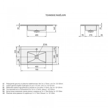 Izlietne PAA LOTO MINI Akmens masas 70x400mm, Balta