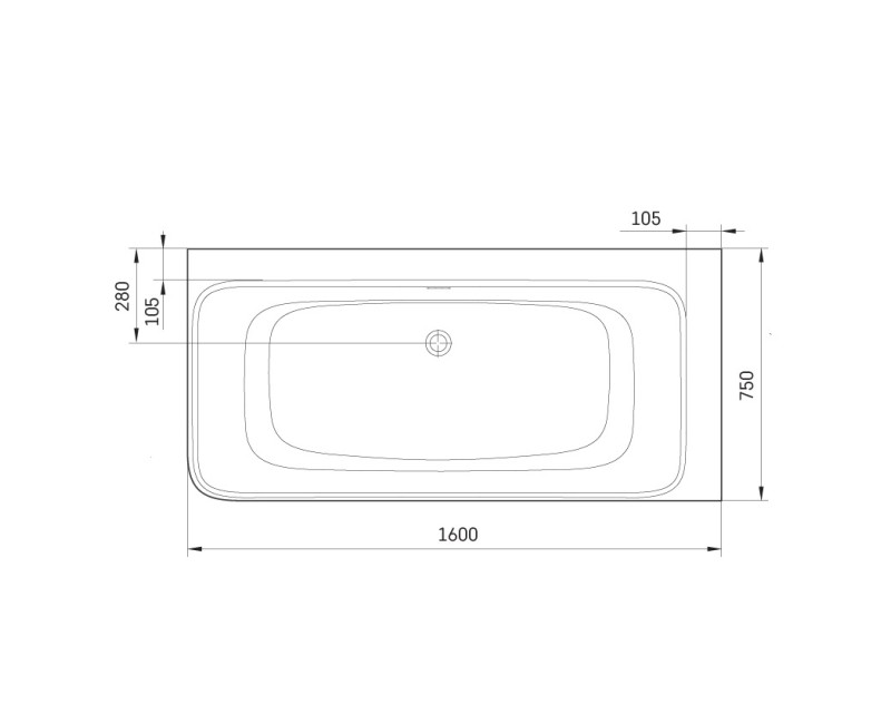PAA Углавая ванна QUADRO CORNER A 1600x750, белая