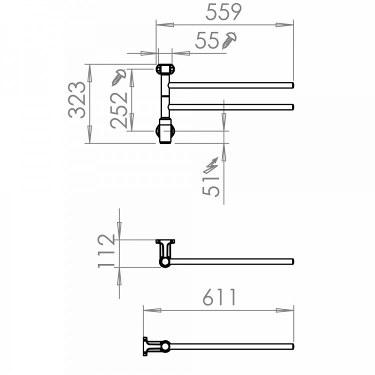 PAX Flex I 2/550 Momento II Elektriskais dvieļu žāvētājs 20W, melns PAX Flex I 2/550 Momento II Elektriskais dvieļu žāvētājs 20W, melns