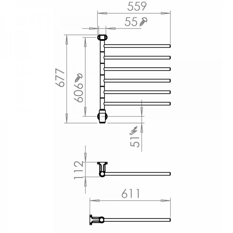 PAX Flex I 6/550 Elektriskais dvieļu žāvētājs 60W, hroms PAX Flex I 6/550 Elektriskais dvieļu žāvētājs 60W, hroms