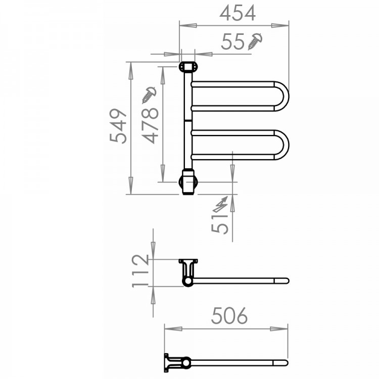 PAX Flex U 2/450 Elektriskais dvieļu žāvētājs 28W, hroms