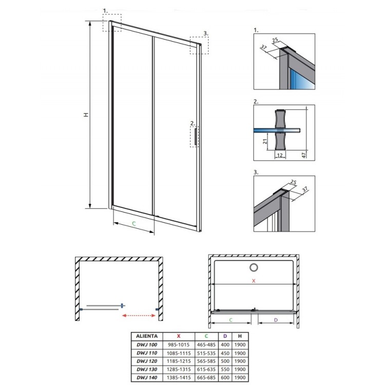 Radaway Dušas durvis Alienta 100cm