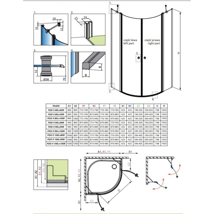Radaway Pusapaļa dušas kabīne Eos PDD II 90x90 Radaway Pusapaļa dušas kabīne Eos PDD II 90x90