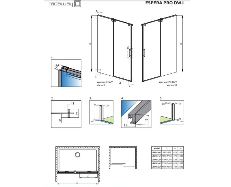 Radaway Душевая раздвижная Soft Close дверь Espera Pro DWJ 100 L