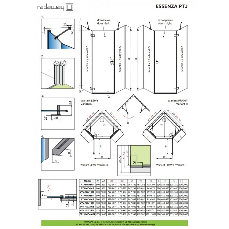 Radaway Душевой уголок Пятиугольный Essenza New Black PTJ 100x10 Radaway Душевой уголок Пятиугольный Essenza New Black PTJ 100x10