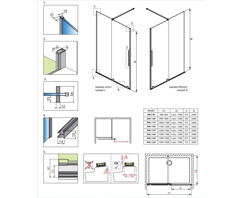 Radaway Душевая раздвижная дверь FURO Gold DWJ 140 L/R