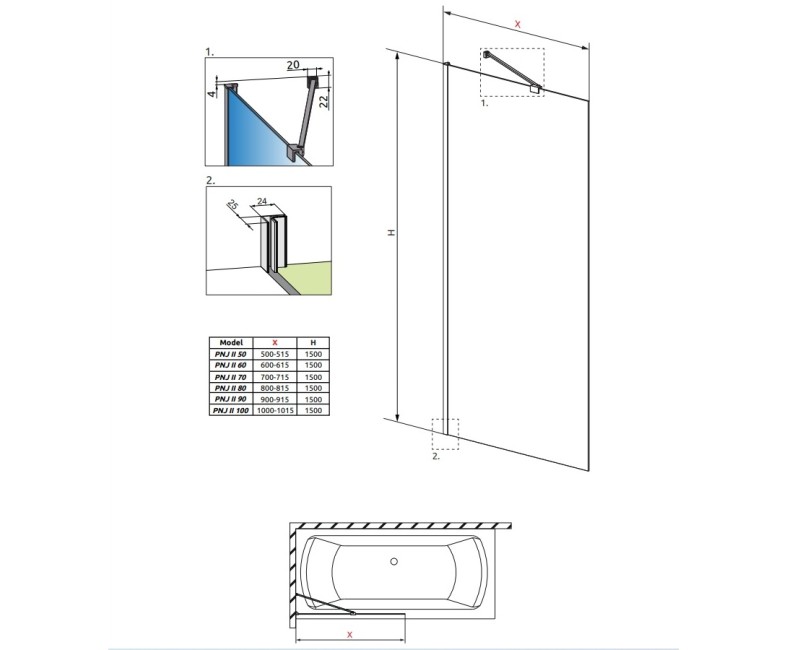 Radaway Шторка на ванну IDEA Black PNJ II 80 cm OUTLET