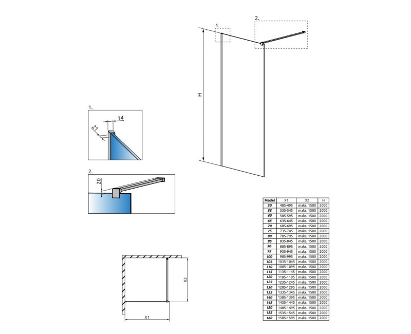 Radaway MODO New Black II Душевая стенка 900x2000 мм