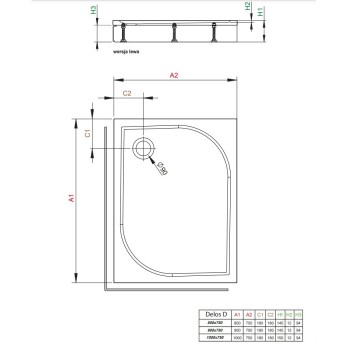 Radaway Душевой поддон прямоуголный DELOS D 100x75 L, balts