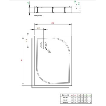 Radaway Taisnstūra dušas paliktnis DELOS D 80x75 L, balts