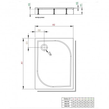 Radaway Taisnstūra dušas paliktnis DELOS D 100x75 R, balts