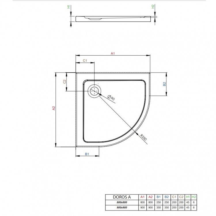 Radaway Душевой поддон полукруглый Doros A 80x80, белый