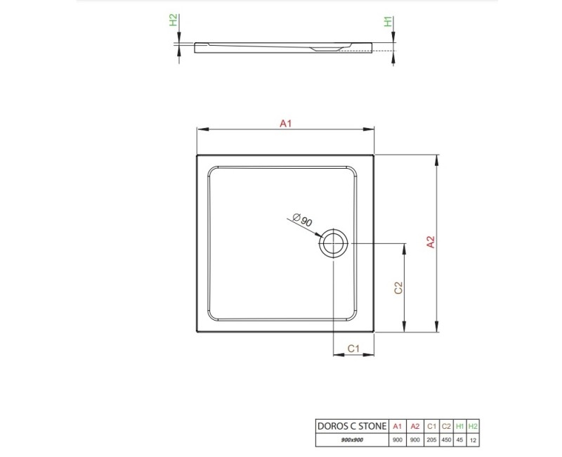 Radaway Душевой поддон квадратный DOROS C 90x90см, антрацит камень
