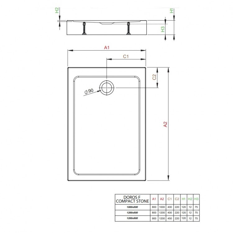 Radaway Taisnstūra dušas paliktnis DOROS F Compact 120x90cm, balts akmens Radaway Taisnstūra dušas paliktnis DOROS F Compact 120x90cm, balts akmens