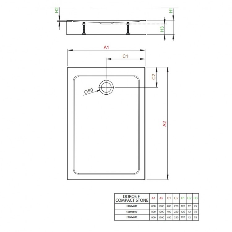 Radaway Taisnstūra dušas paliktnis DOROS F Compact 120x80cm, antracīts akmens