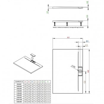 Radaway Taisnstūra dušas paliktnis GIAROS D 100x80, balts