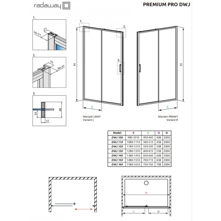 Radaway Раздвижная душевая дверь Premium Pro Black DWJ 100cm R Radaway Раздвижная душевая дверь Premium Pro Black DWJ 100cm R