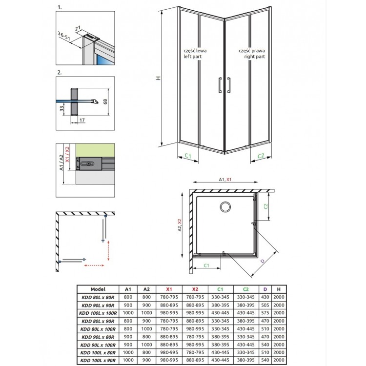 Radaway Dušas stūris kvadrātveida Premium Pro KDD 80x80cm Radaway Dušas stūris kvadrātveida Premium Pro KDD 80x80cm