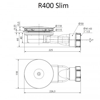 Radaway Dušas sifons D90 R400 Slim