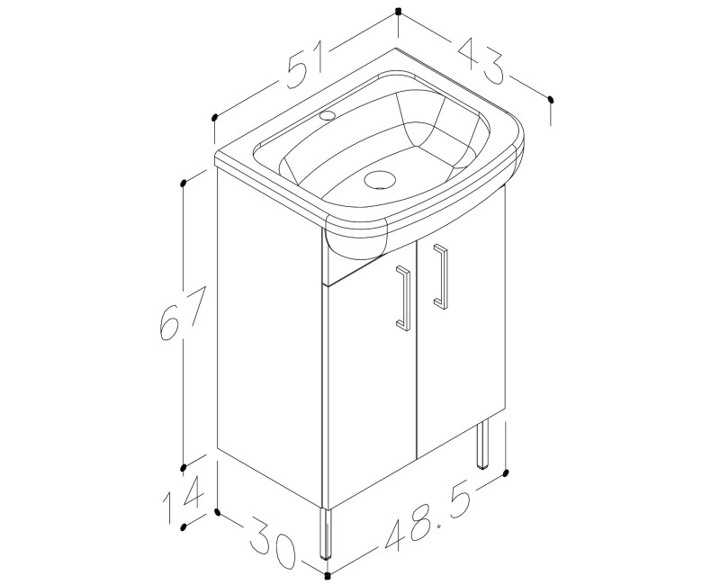 RB PRO Шкафчик с раковиной 50 cm, PA50-3/P_MB