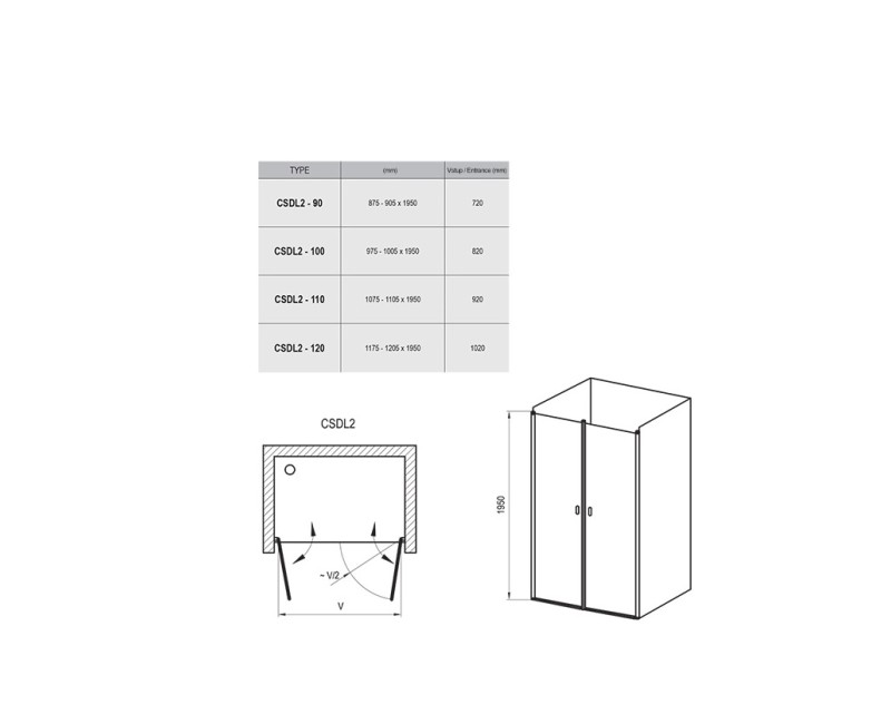 RAVAK Душевые двери Chrome CSDL2 120 cm, белый