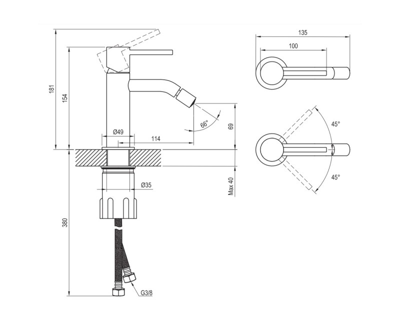 RAVAK ESPIRIT Bidē jaucējkrāns ES 056.10WV, balts matēts