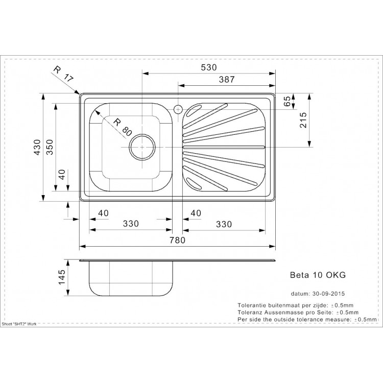 Reginox Кухонная мойка Beta 10 (R) 78x43 см, R11812 Reginox Кухонная мойка Beta 10 (R) 78x43 см, R11812