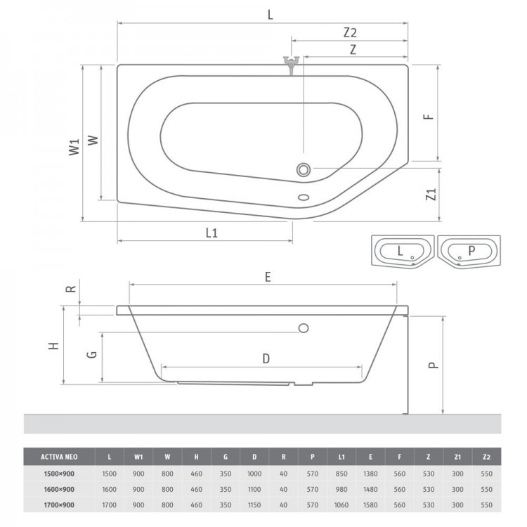 Roltechnik Ванна ACTIVA NEO 150x90 cm