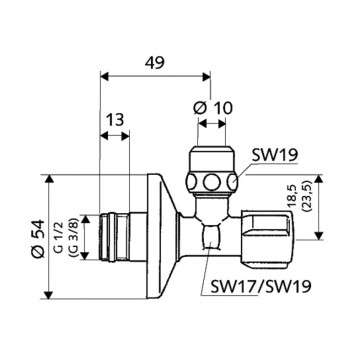 SCHELL Stūra ventīlis 1/2 x 3/8(10), pašblīvējošs, hromēts 049170699