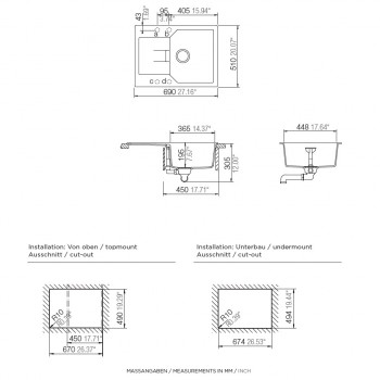 Schock Virtuves izlietne MANHATTAN D-100S 69x51cm Asphalt