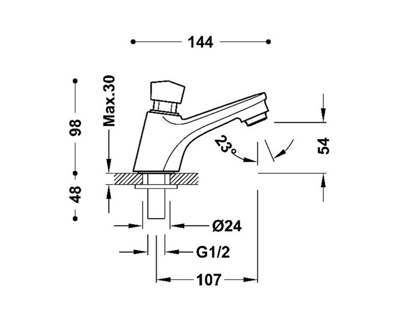 TEMPO BASE-TRES Izlietnes krāns ar taimeri, 21210301