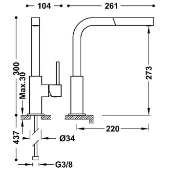CUADRO-TRES Virtuves izlietnes jaucējkrāns, 006437BM